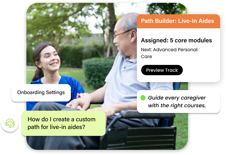 Learn2Care AI Care Coach showing personalized caregiver learning paths