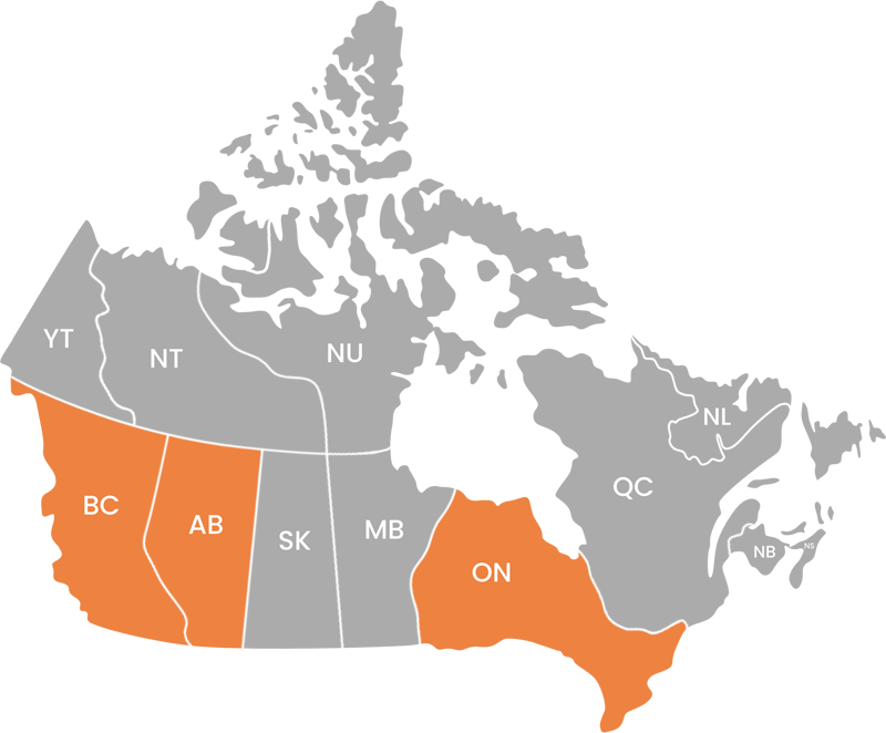 Caregiver training map of Canada