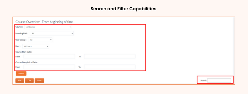 Caregiver training LMS with search and filter for quick record access
